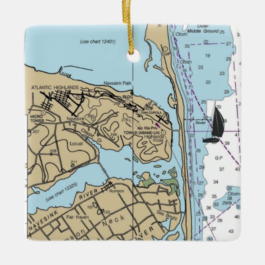 Atlantic Highlands NJ Chart Keramisch Ornament (Voorkant)