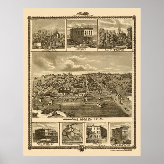Atlantic, IA Panoramic Map - 1875 Poster (Voorkant)