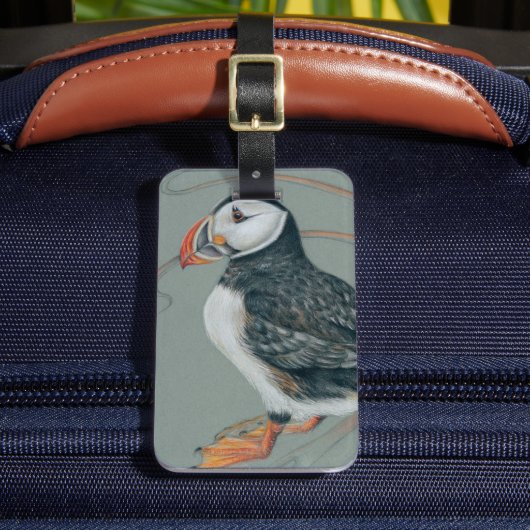 Atlantic Puffin Bird Art Drawing Bagagelabel (Voorkant Insitu 2)