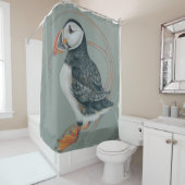 Atlantic Puffin Bird Art Drawing Douchegordijn (In situ)