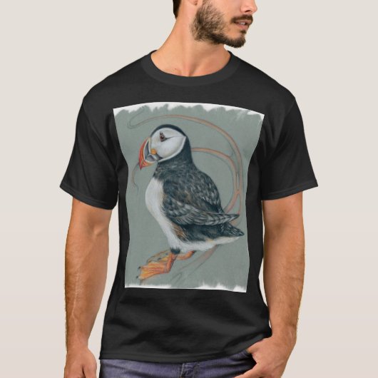 Atlantic Puffin Bird Art Drawing T-shirt (Voorkant)