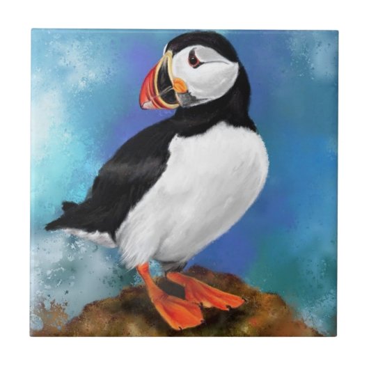 Atlantic Puffin Bird Ceramic Tile - Painting Tegeltje (Voorkant)