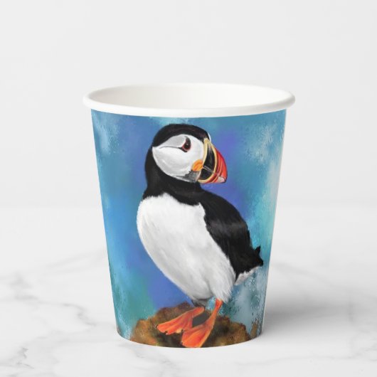 Atlantic Puffin Bird - Clown Beak - Painting Papieren Bekers (Achterkant)