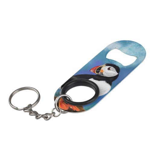 Atlantic Puffin Bird Sleutelhanger Bottle Opener Mini Flessenopener (Voorkant Gekanteld)