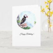 Atlantic Puffin Birthday Card Kaart (Gele Bloem)