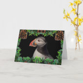 Atlantic Puffin Christmas Kaart (Gele Bloem)