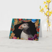 Atlantic Puffin Christmas Kaart (Gele Bloem)