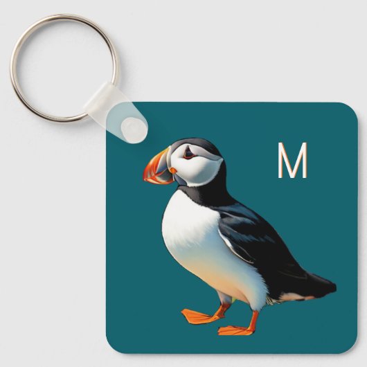 Atlantic Puffin Coastal Wildlife Bird Monogrammed Sleutelhanger (Voorkant)