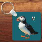 Atlantic Puffin Coastal Wildlife Bird Monogrammed Sleutelhanger (Voorkant)