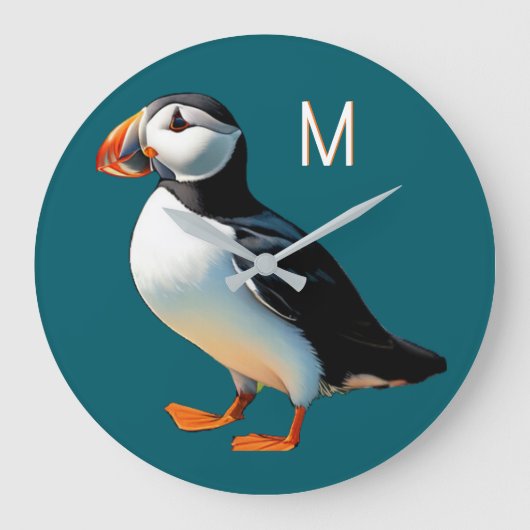 Atlantic Puffin Coastal Wildlife Zee Bird Monogram Grote Klok (Voorkant)