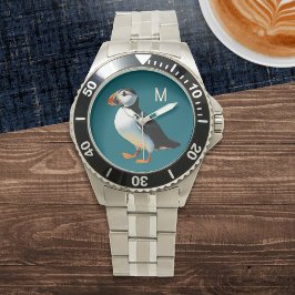 Atlantic Puffin Coastal Wildlife Zee Bird Monogram Horloge