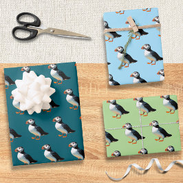 Atlantic Puffin Coastal Wildlife Zee Bird Set van Inpakpapier Vel
