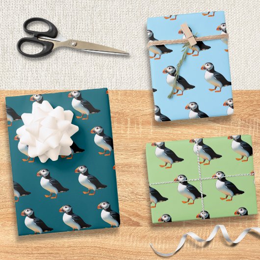 Atlantic Puffin Coastal Wildlife Zee Bird Set van Inpakpapier Vel