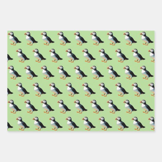 Atlantic Puffin Coastal Wildlife Zee Bird Set van Inpakpapier Vel (Voorkant 3)
