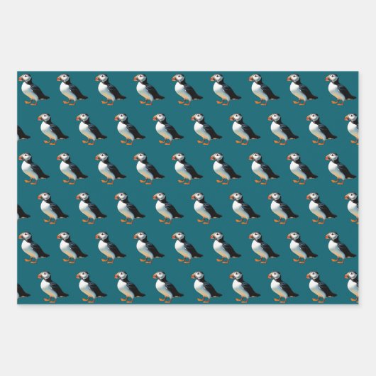 Atlantic Puffin Coastal Wildlife Zee Bird Set van Inpakpapier Vel (Voorkant)