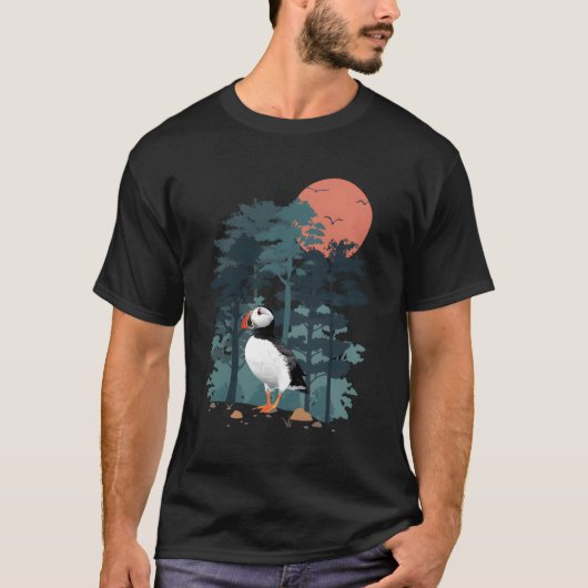 Atlantic Puffin Mountain Sky Flying Ocean Zee-Bird T-shirt (Voorkant)