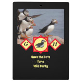 Atlantic Puffin Swimming Cartoon Monogram Foto Klembord (Achterkant)