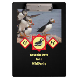 Atlantic Puffin Swimming Cartoon Monogram Foto Klembord