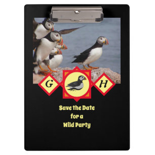 Atlantic Puffin Swimming Cartoon Monogram Foto Klembord