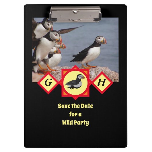 Atlantic Puffin Swimming Cartoon Monogram Foto Klembord (Voorkant)