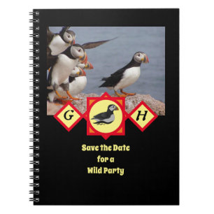 Atlantic Puffin Swimming Cartoon Monogram Foto Notitieboek