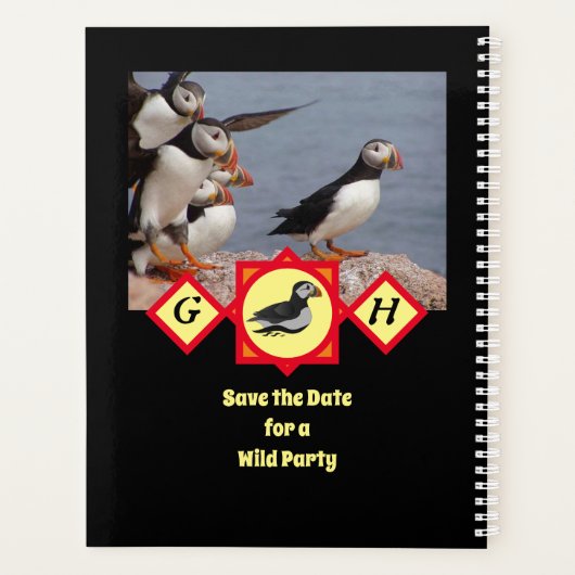 Atlantic Puffin Swimming Cartoon Monogram Foto Planner (Achterkant)