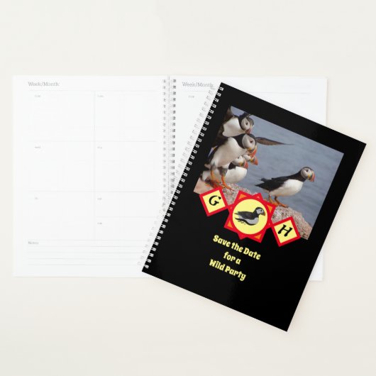 Atlantic Puffin Swimming Cartoon Monogram Foto Planner (Display)