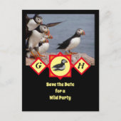 Atlantic Puffin Swimming Cartoon Monogram Foto Uitnodiging Briefkaart (Voorkant)