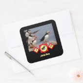 Atlantic Puffin Swimming Cartoon Monogram Foto Vierkante Sticker (Envelop)