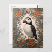 Atlantic Puffin William Morris geïnspireerd door b Briefkaart (Voorkant / Achterkant)