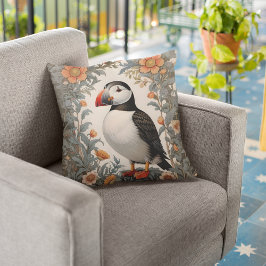 Atlantic Puffin William Morris geïnspireerd door b Kussen