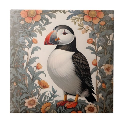 Atlantic Puffin William Morris geïnspireerd door b Tegeltje (Voorkant)
