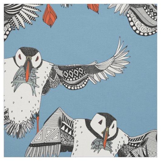 Atlantic Puffins blue Stof (Swatch)