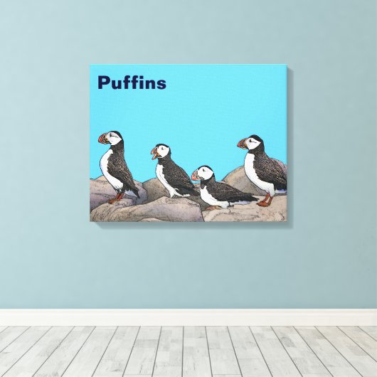 Atlantic Puffins Canvas Afdruk (Insitu (Houten vloer))