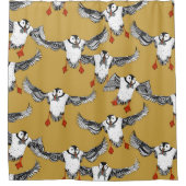 Atlantic Puffins Gold Douchegordijn (Voorkant)