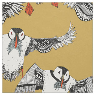 Atlantic Puffins Gold Stof