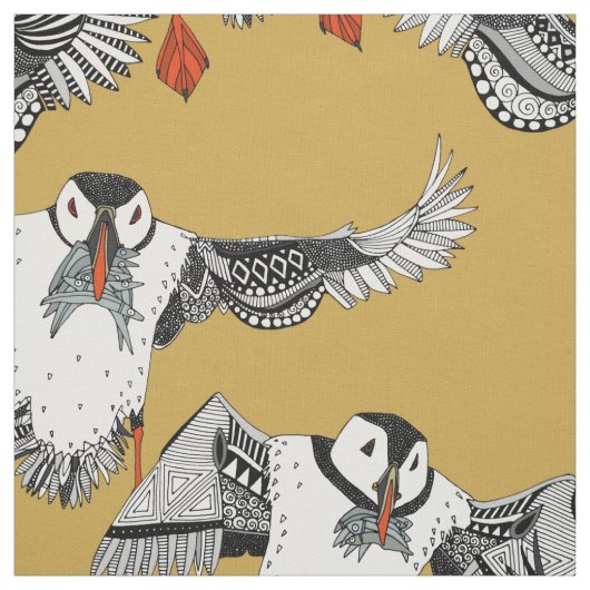 Atlantic Puffins Gold Stof (Swatch)