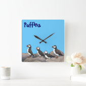 Atlantic Puffins Vierkante Klok (Huis)