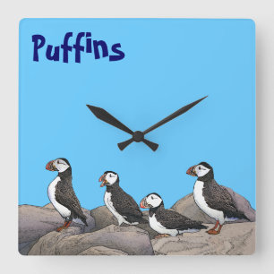 Atlantic Puffins Vierkante Klok