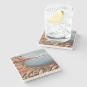 Atlantic Sea Coast Hand Painted Stenen Onderzetter (Zijkant)