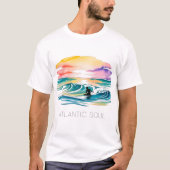 ATLANTIC SOUL Surfer Sunset Watercolor Ocean Wave  T-shirt (Voorkant)