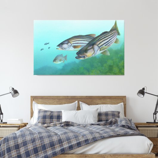 Atlantic Stribass Fish Morone Saxatilis Canvas Afdruk (Insitu (Slaapkamer))