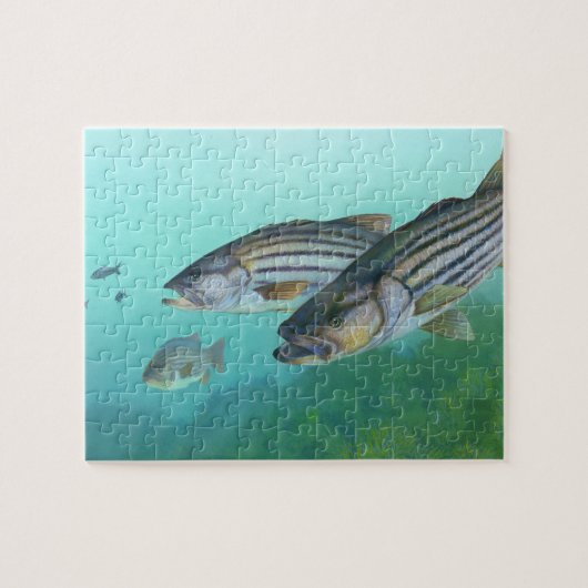 Atlantic Stribass Fish Morone Saxatilis Legpuzzel (Horizontaal)