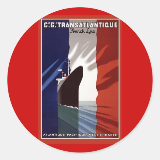 Atlantique Franse Cruise Line Retro Poster Ronde Sticker (Voorkant)