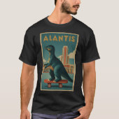 Atlantis” Art Deco Dino on Skateboard T-shirt (Voorkant)