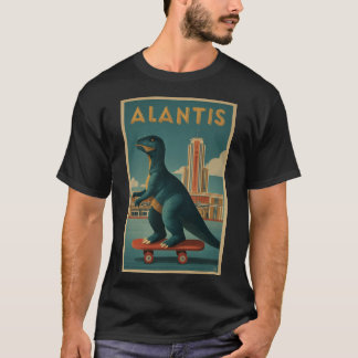 Atlantis” Art Deco Dino op skateboard T-shirt