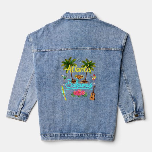 Atlantis Bahamas Beach Summer Palm Surf Sun Set Pa Denim Jacket (Achterkant)