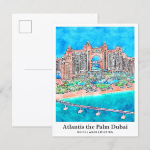 Atlantis de Palm Dubai UAE Travel Waterverf Briefkaart