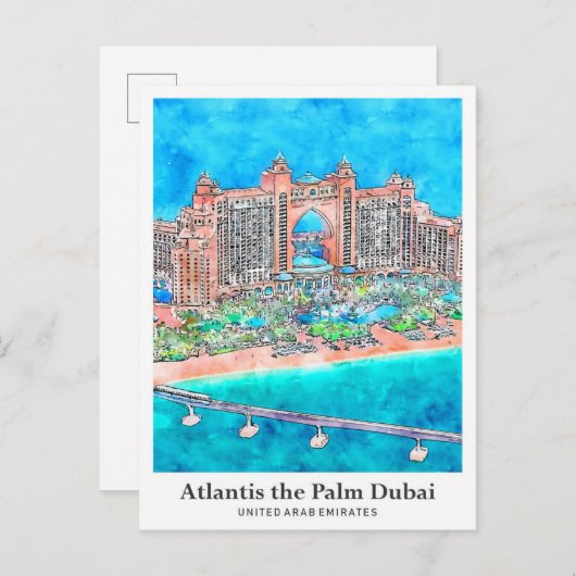 Atlantis de Palm Dubai UAE Travel Waterverf Briefkaart (Voorkant / Achterkant)
