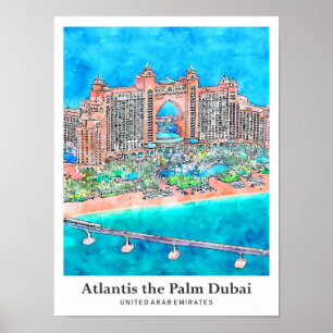 Atlantis de Palm Dubai UAE Travel Waterverf Poster
